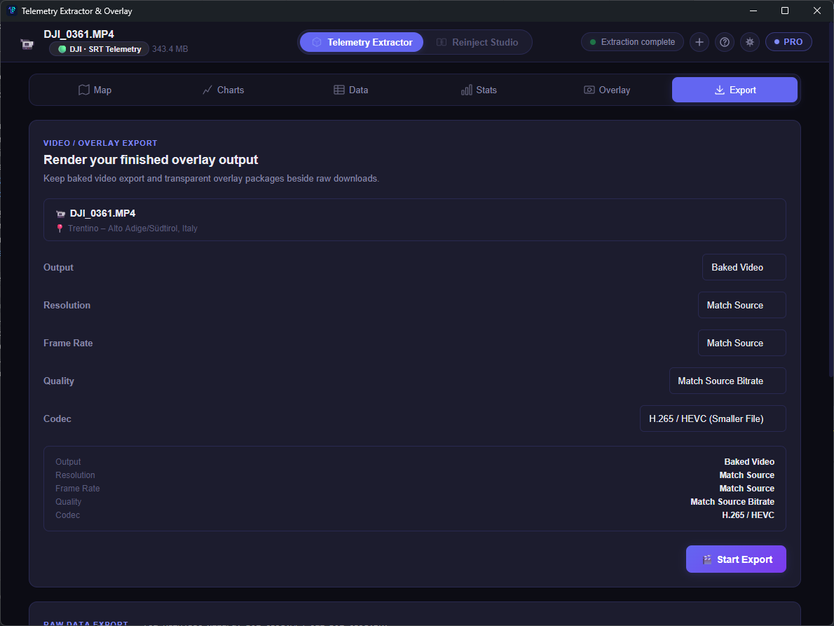 Export Hub with baked video output settings and source-matched controls