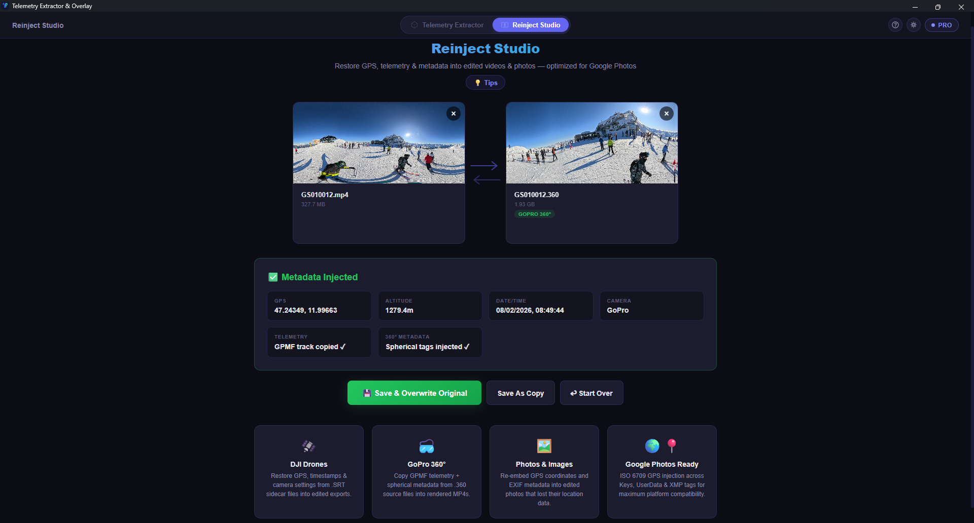 Reinject Studio — 360° metadata