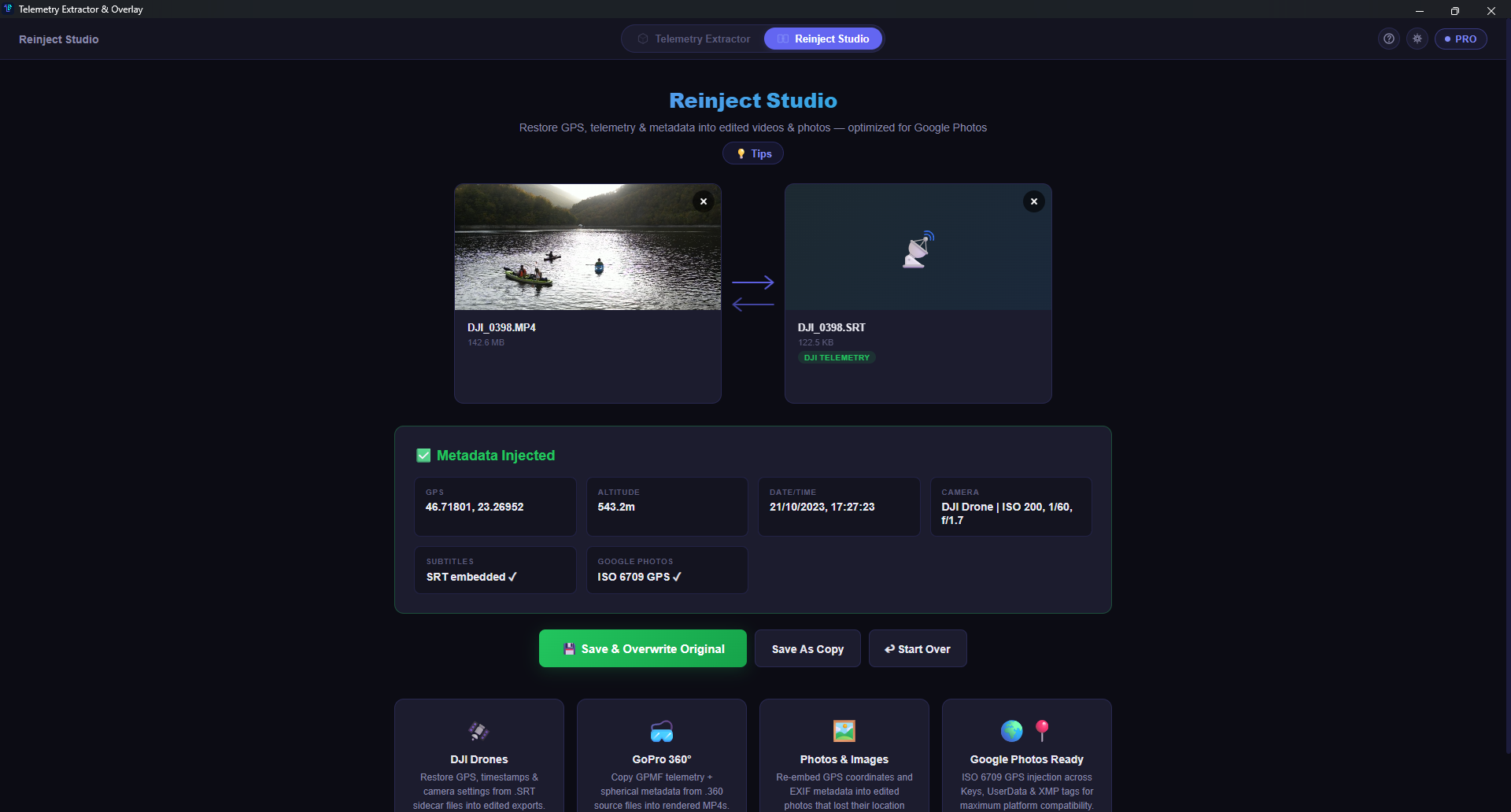 Reinject Studio — DJI metadata